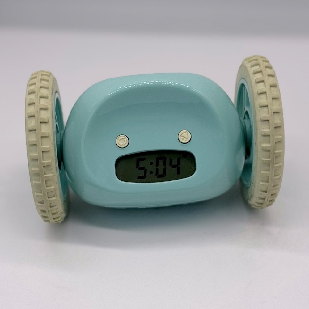 Clocky Alarm Clock on Wheels - Teal - Picture 2 of 8